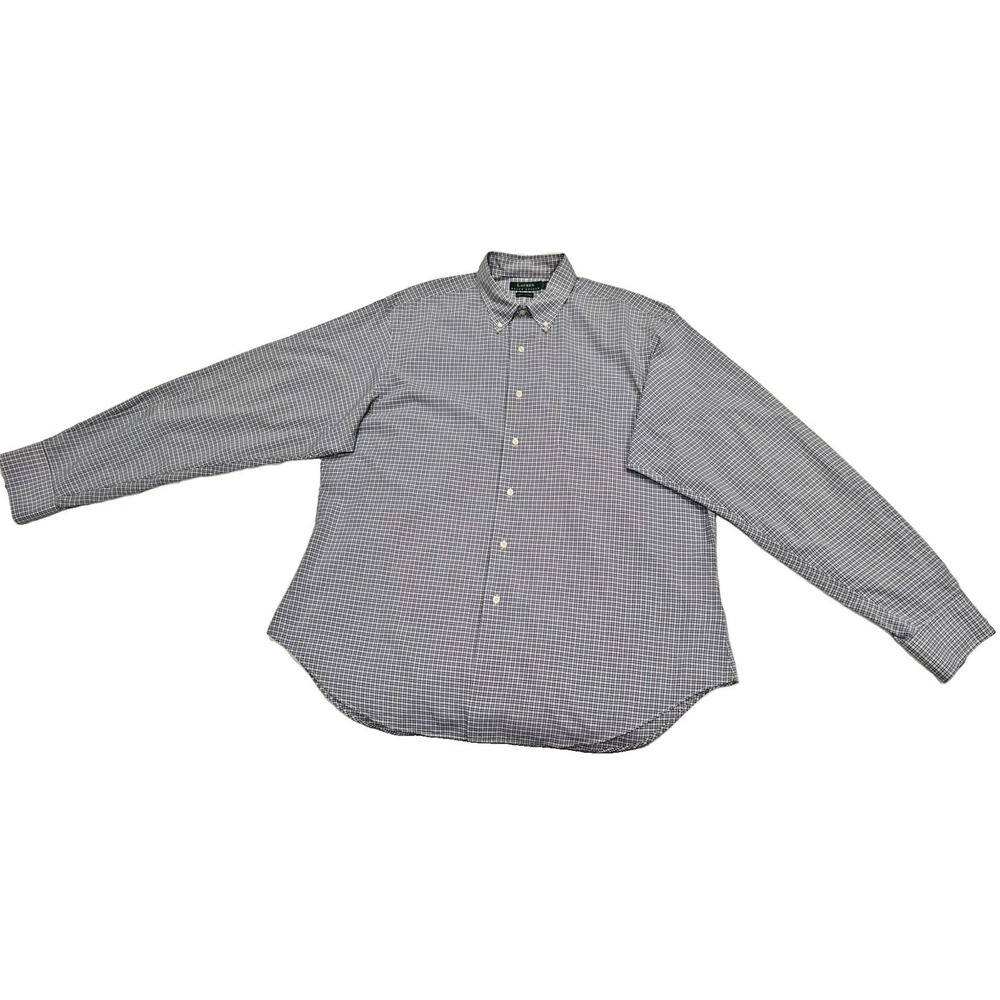 Lauren Ralph Lauren Mens 17 34/35 Button Down Shirt Navy White Micro Check